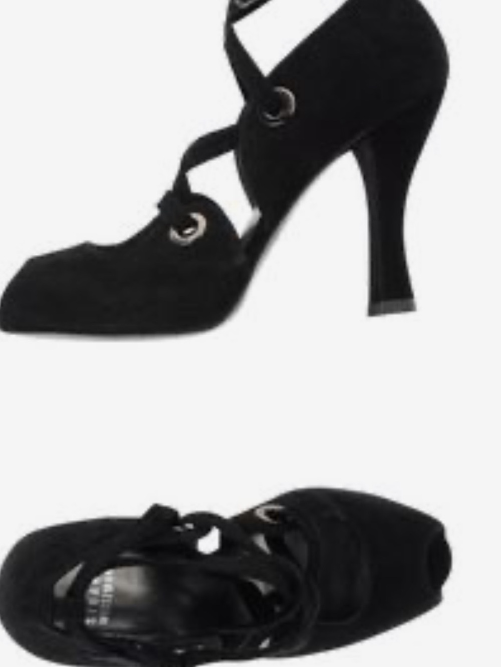 Stuart Weitzman Black Suede Mary-Jane Heels with Eyelet Lacing